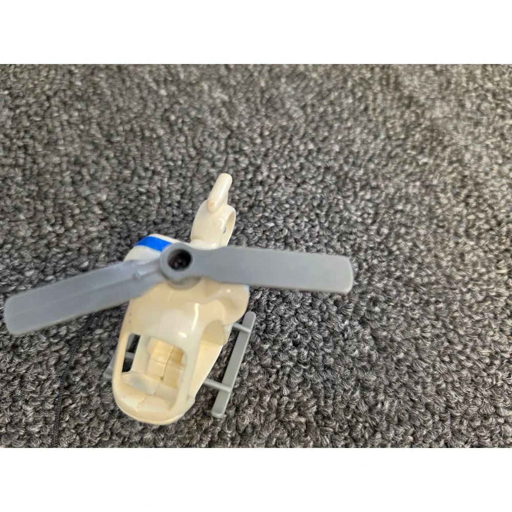 Miniature Toy Helicopter White Blue Grey with Rescue Hook and Rotor Blades